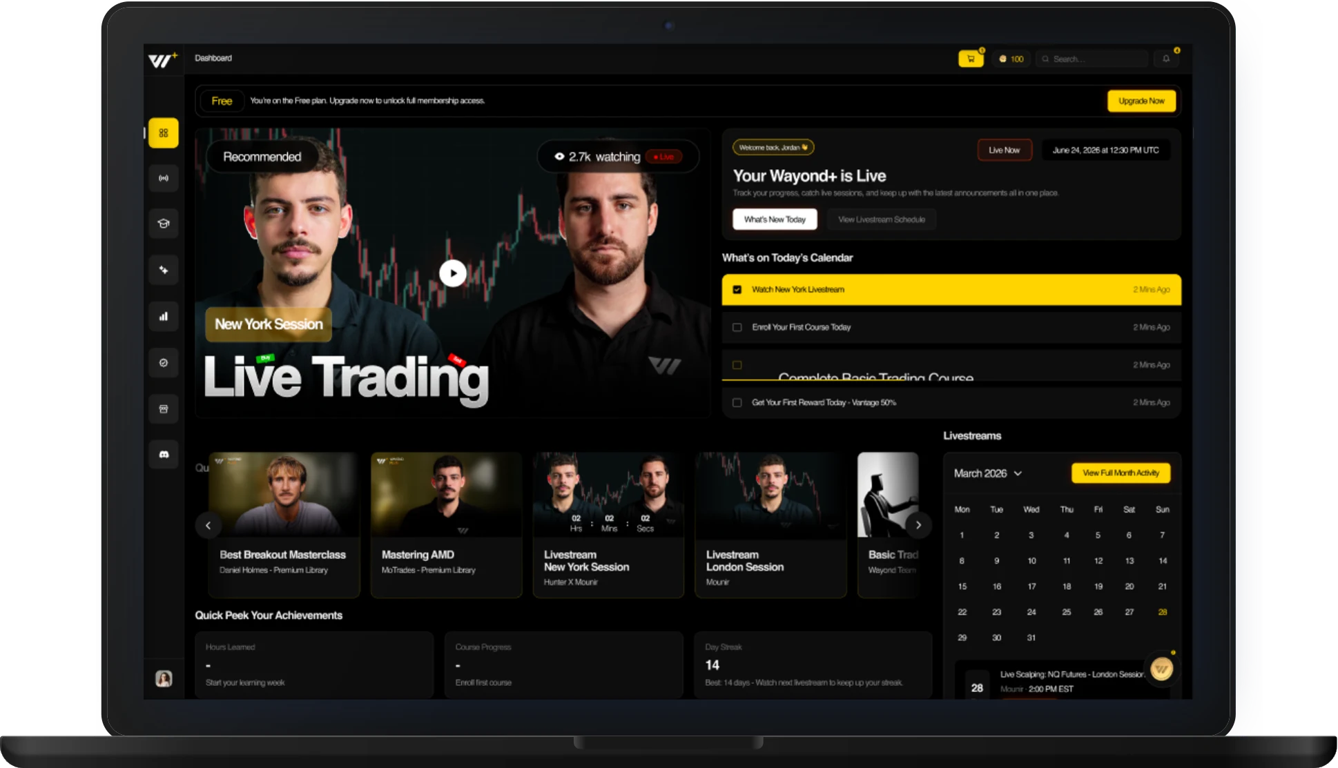 The Wayond Plus dashboard on a laptop
