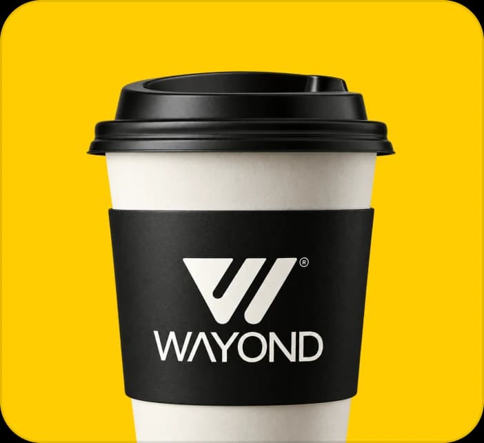 A Wayond coffee cup